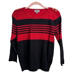 Joseph A. Petite Red and Black Striped Sweater Sweater